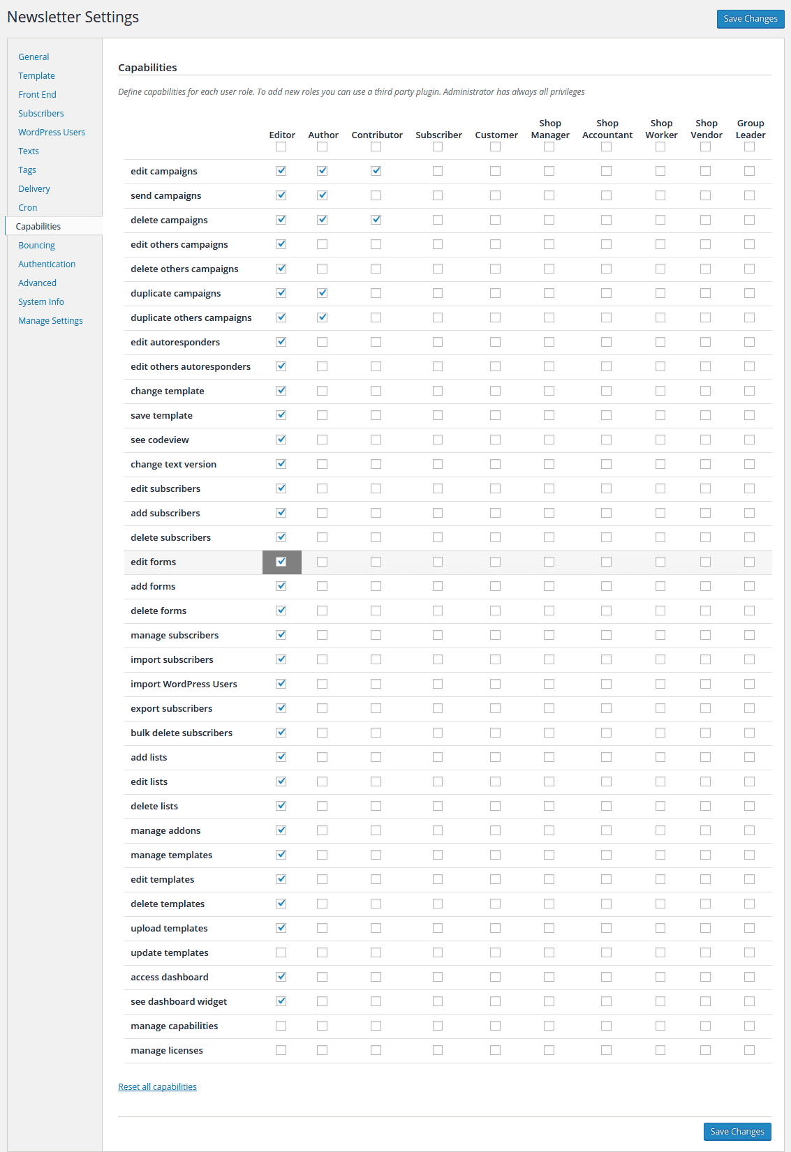 Access control in mailster plugin