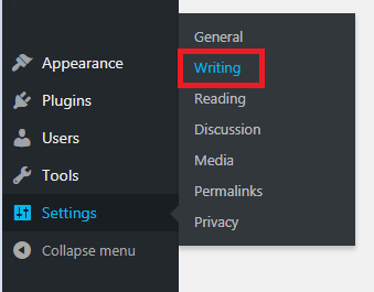 WordPress writing settings