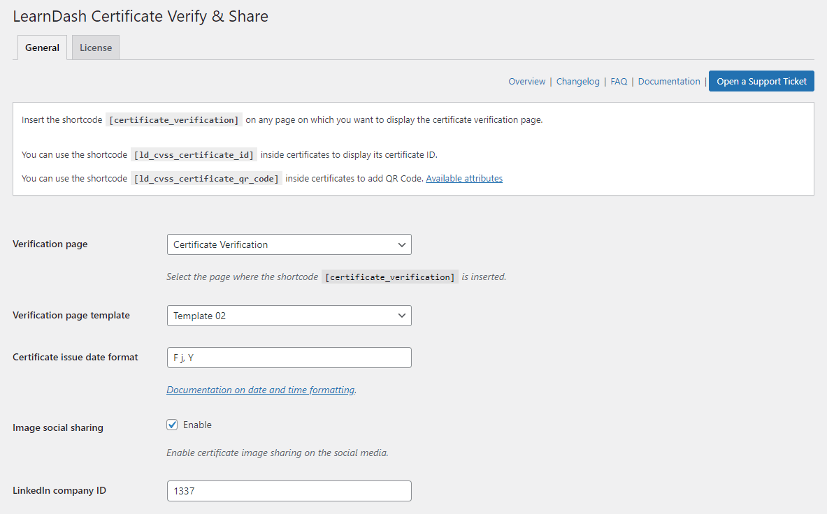 learndash certificate verify and share menu